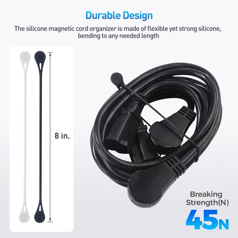 Cable Matters 10-Pack Ultra Strong Silicone Magnetic Cable Ties, Magnetic Cord Ties/ZipTies/Cord Organizer, Black and White - Image 5