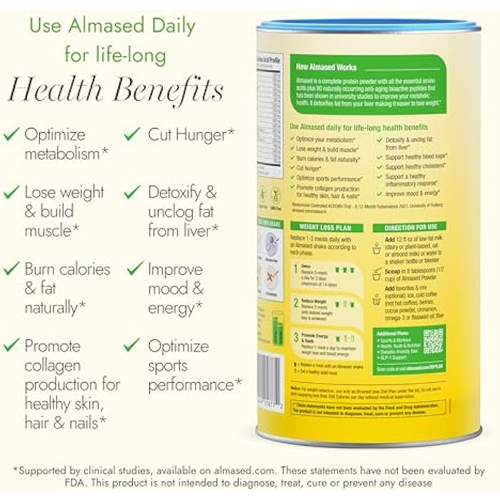 Almased Vanilla Meal Replacement Shake - Low-Glycemic High Plant Base Protein Powder- Nutritional Weight Health Support Supplement - Vanilla Flavor - 17.6 oz (1.1 Pound (3 Pack)) - Image 4