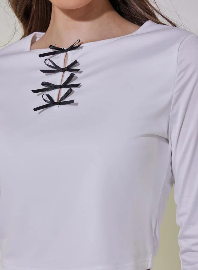 Take Two Solid Bow Detail Crop Top
