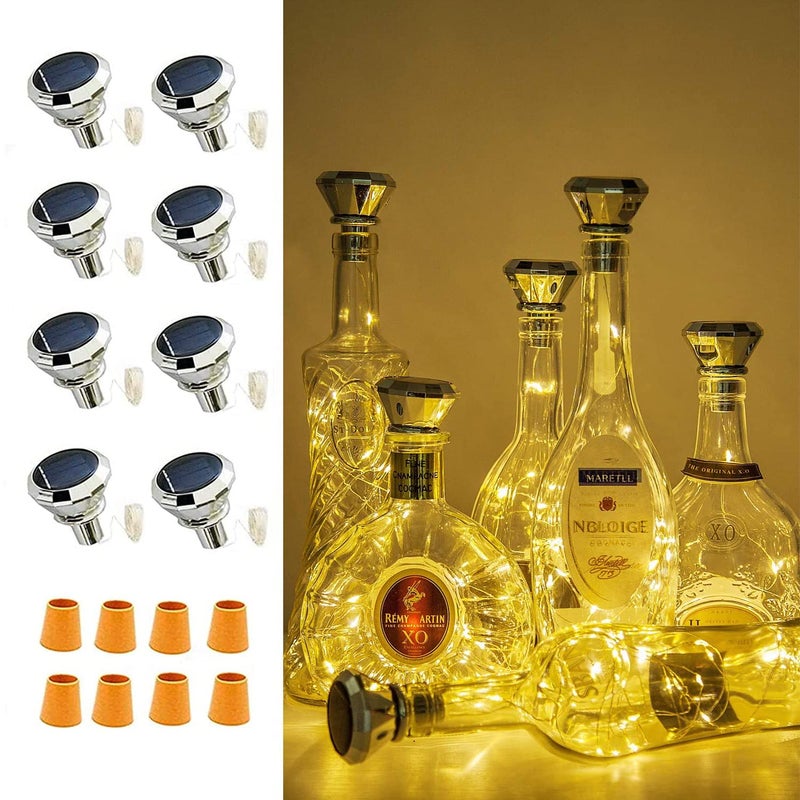VOOKRY Solar Wine Bottle Lights with Cork 8 Pack 20 LEDs Fairy Lights String Silver Wire Light,for Party,Christmas,Mother's Day,Wedding Center or Table Decorations, Warm White - Image 1