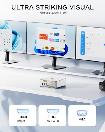 KAMRUI GK3Plus Mini PC, 16GB RAM 512GB M.2 SSD Mini Computers,12th Alder Lake N95 (up to 3.4GHz) Micro PC, 2.5''SSD, Gigabit Ethernet,4K UHD,Three Screen Display, WiFi,BT,VESA/Home/Business Small pc - Image 5