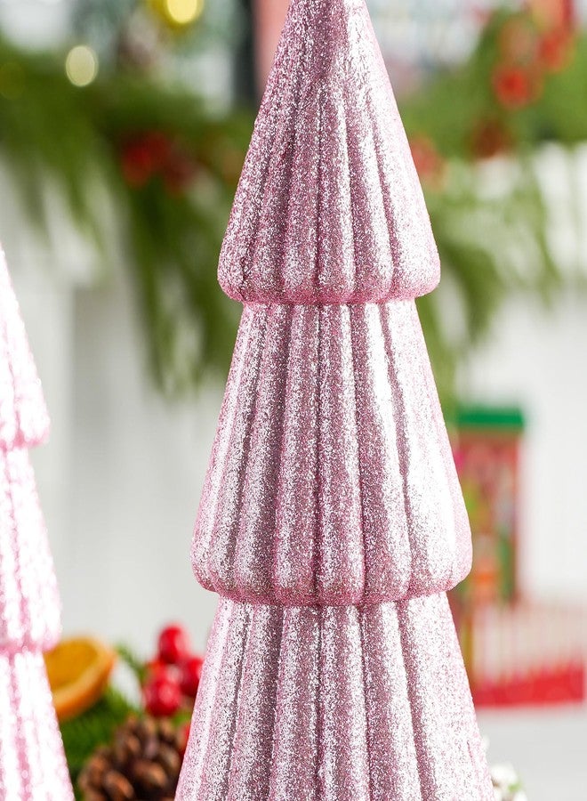 Fangoo 3Pcs Glitter Pink Tabletop Christmas Tree Figurines Foam Christmas Cone Tree Table Centerpiece DecoratioXmas Tree Ornaments for Shelf Mantel Fireplace Home Farmhouse Kitchen Party - Image 3
