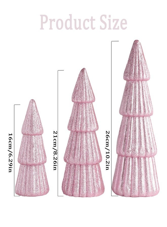 Fangoo 3Pcs Glitter Pink Tabletop Christmas Tree Figurines Foam Christmas Cone Tree Table Centerpiece DecoratioXmas Tree Ornaments for Shelf Mantel Fireplace Home Farmhouse Kitchen Party - Image 2