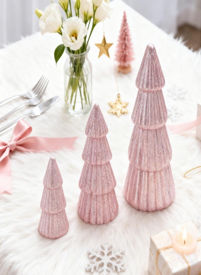 Fangoo 3Pcs Glitter Pink Tabletop Christmas Tree Figurines Foam Christmas Cone Tree Table Centerpiece DecoratioXmas Tree Ornaments for Shelf Mantel Fireplace Home Farmhouse Kitchen Party - Image 5