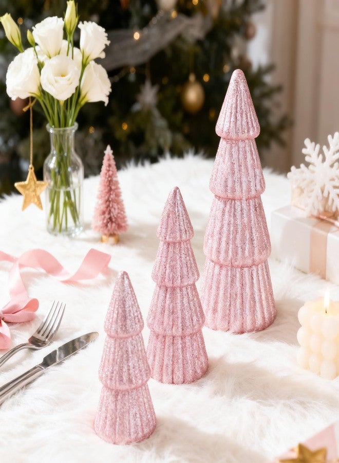 Fangoo 3Pcs Glitter Pink Tabletop Christmas Tree Figurines Foam Christmas Cone Tree Table Centerpiece DecoratioXmas Tree Ornaments for Shelf Mantel Fireplace Home Farmhouse Kitchen Party - Image 4