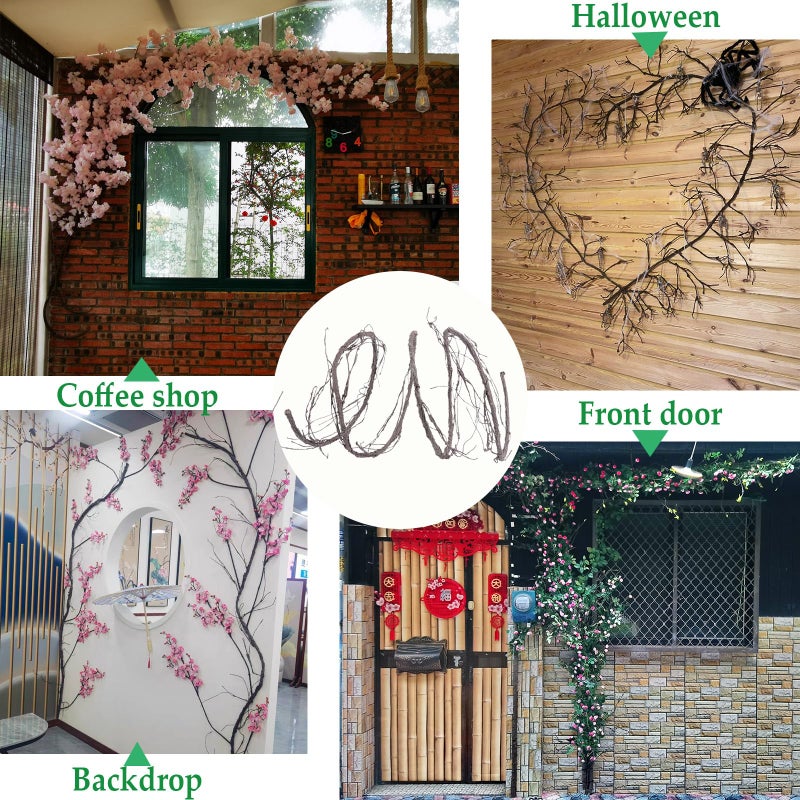 Fosolasi 300cm/118inch Bendable Brown Small Artificial Tree Branches Fake Tree Trunk Garland Rattan Wreath Cherry Blossom Grape Vines Floral for Wall Hanging Front Door Reptile Habitat Decoration - Image 4