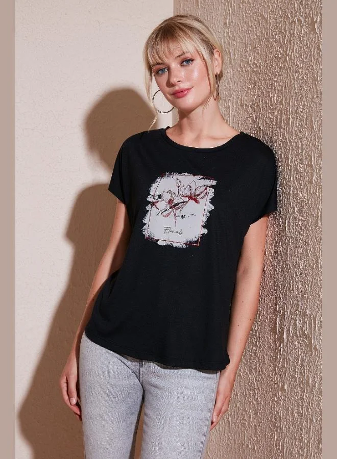 Lela Lela Printed Crew Neck Regular Fit T-Shirt Women's T-Shirt 6671002