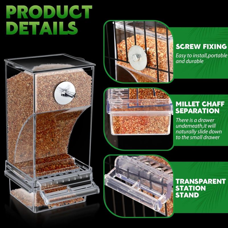 Small Automatic Bird Feeder Transparent 4 Pack (2 Drinkers + 2 Feeders) - Anti-Scattering Bird Waterer for Indoor Outdoor Bird Cage Accessories - Image 2