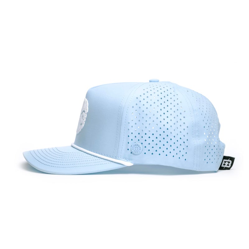 BRIMZ Golf Performance Hat - Breathable Sweat & Water Resistant Golfing Snapback Cap with Tee Holder & Magnetic Brim - Double Sided Ball Marker & Tee Included (Golf More, Work Less - Baby Blue) - Image 3