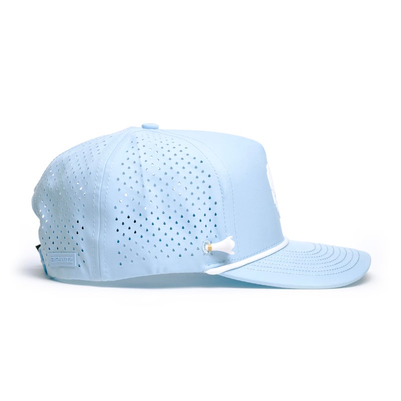 BRIMZ Golf Performance Hat - Breathable Sweat & Water Resistant Golfing Snapback Cap with Tee Holder & Magnetic Brim - Double Sided Ball Marker & Tee Included (Golf More, Work Less - Baby Blue) - Image 4