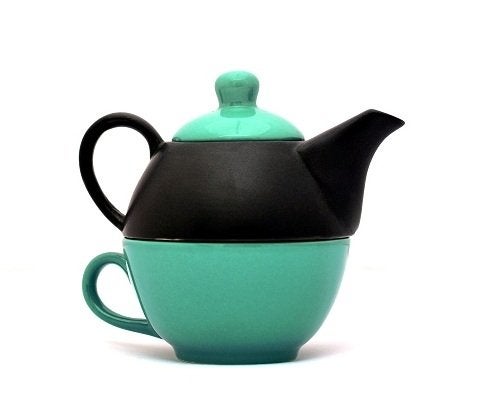 Caffeine Ceramic Handmade Sea Green & Black 2 in 1 Tea Pot (Microwave & Dishwasher Safe) - Image 3
