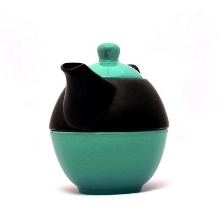 Caffeine Ceramic Handmade Sea Green & Black 2 in 1 Tea Pot (Microwave & Dishwasher Safe) - Image 4