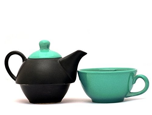 Caffeine Ceramic Handmade Sea Green & Black 2 in 1 Tea Pot (Microwave & Dishwasher Safe) - Image 5