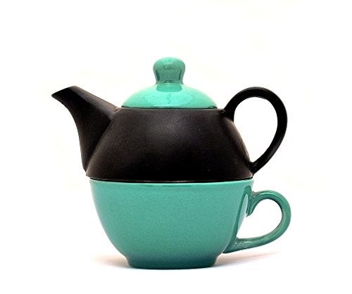 Caffeine Ceramic Handmade Sea Green & Black 2 in 1 Tea Pot (Microwave & Dishwasher Safe) - Image 2