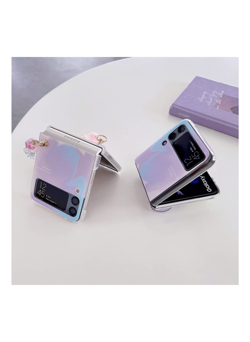 SOLARAE Case for Samsung Galaxy Z Flip 3 Case with Hand Strap, Purple Butterfly Cute, Fashion Women Girls Clear Hard PC Scratch-Resistant Protective Case with Strap - Image 4