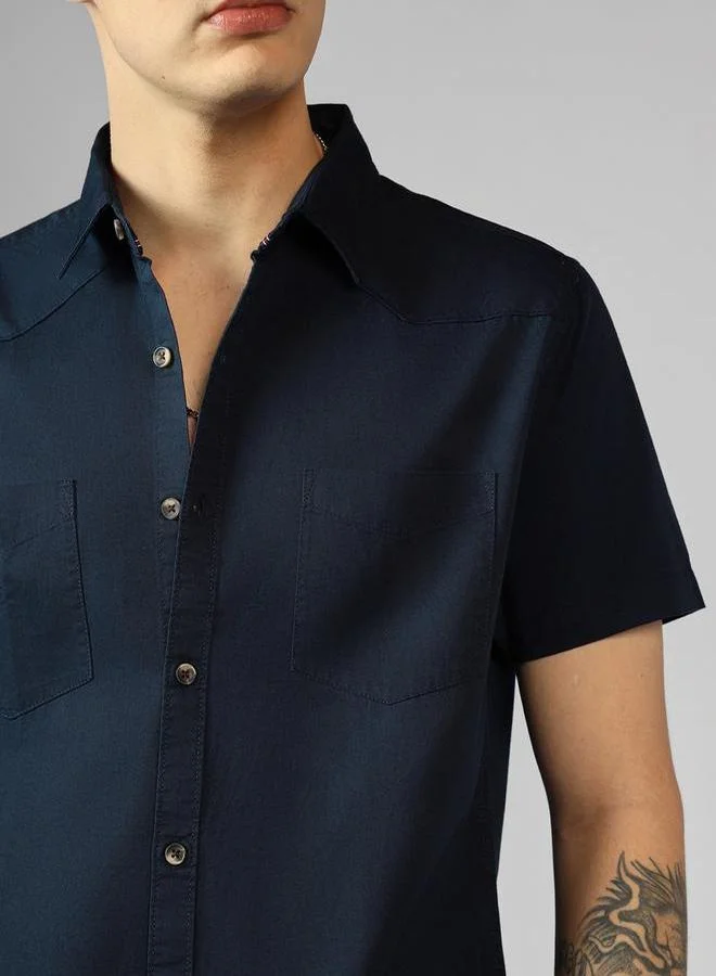 Dennis Lingo Dennis Lingo Solid Regular Fit Collared Shirt with Pockets