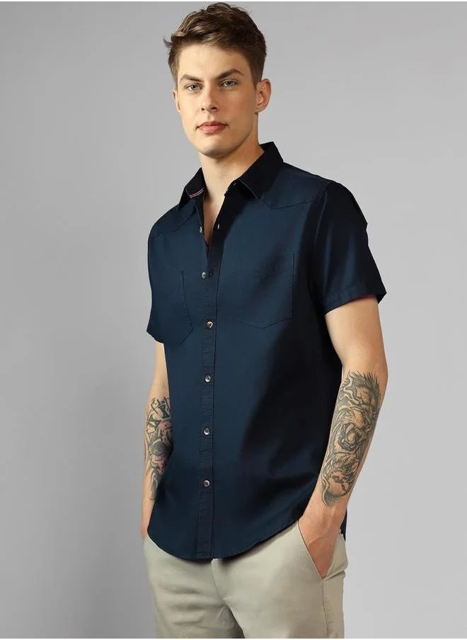 Dennis Lingo Solid Regular Fit Collared Shirt with Pockets