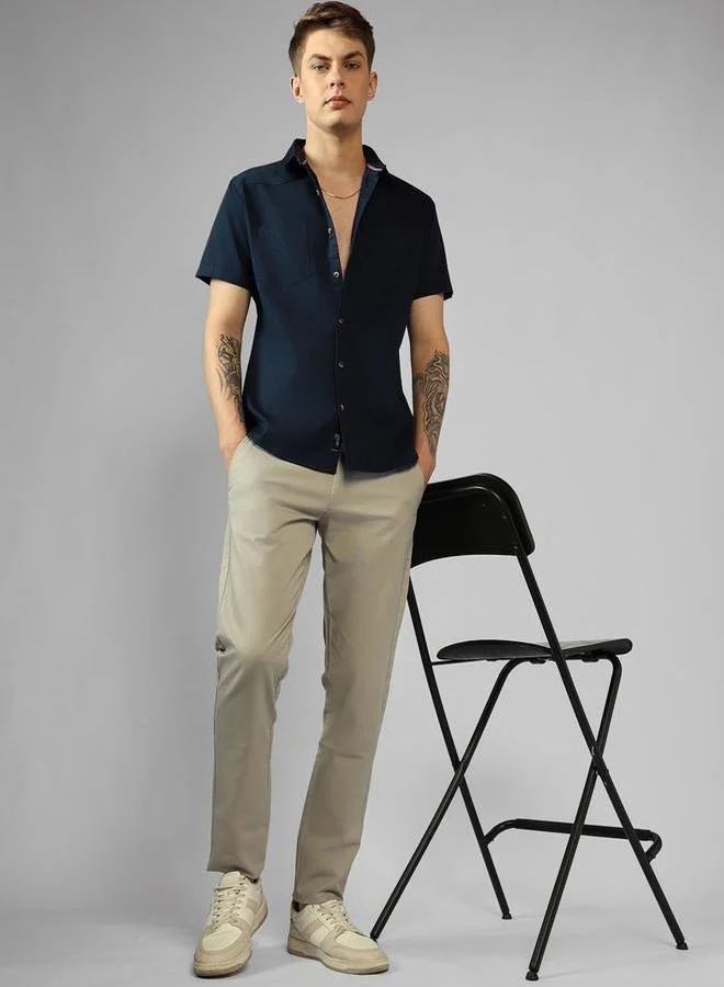 Dennis Lingo Dennis Lingo Solid Regular Fit Collared Shirt with Pockets