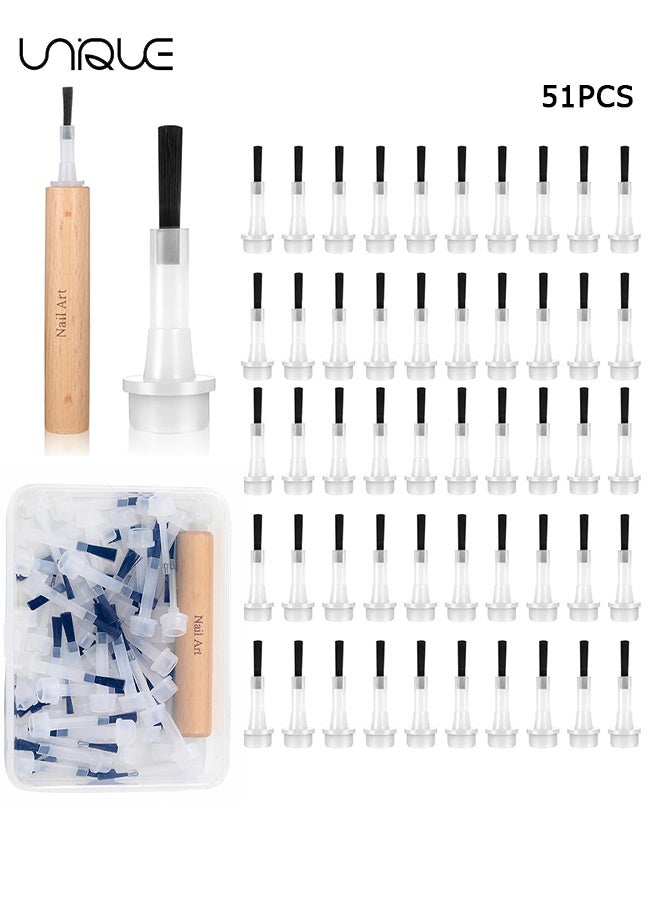 Unique 51 Pcs Replacement Nail Polish Brush Set - Mini Nail Polish Replacement Brush - Disposable Nail Art Polish Brushes Kit with Handle Soft Bristles Dip Powder Liquid Replacement Brushes with Wooden Polefor Nails Art Salon DIY - Image 1