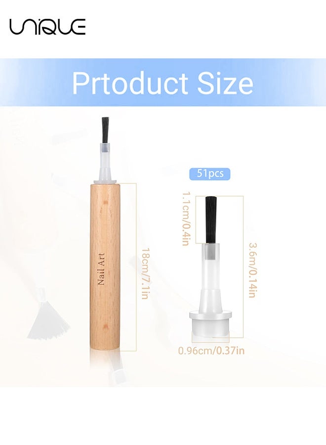 Unique 51 Pcs Replacement Nail Polish Brush Set - Mini Nail Polish Replacement Brush - Disposable Nail Art Polish Brushes Kit with Handle Soft Bristles Dip Powder Liquid Replacement Brushes with Wooden Polefor Nails Art Salon DIY - Image 2