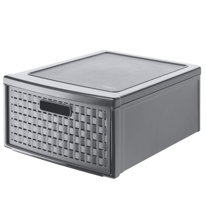 Rotho Country Drawer box 192l with 1 drawer in rattanlook Plastic PP BPAfree anthracite gro192l 450 x 340 x 200 cm