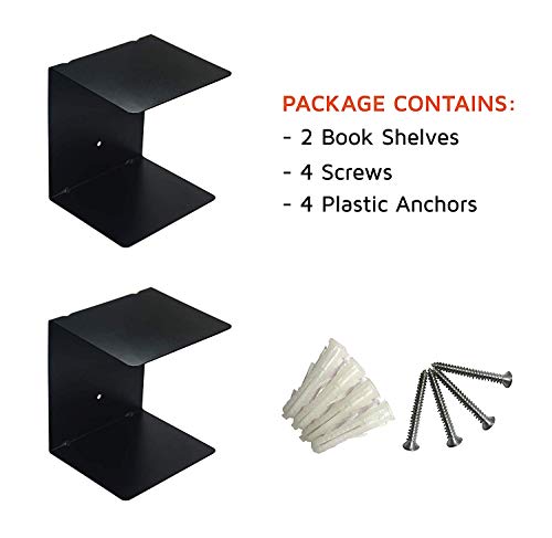 myl Book Shelf Wall Mounted Heavy Duty Metal Invisible Book Shelves (Made in India) with Screws & Plastic Anchors Included - Black (2, Black) - Image 3