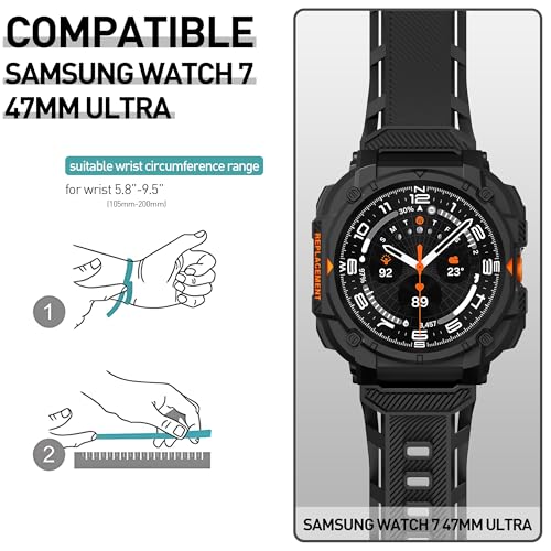 Suoman for Samsung Galaxy Watch 78 Ultra 47mm 20242025 Case with Band No Tempered Glass Rugged AllRound TPE Matte Protective Cover Bumper Black - Image 3