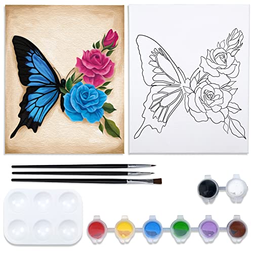 Nuberlic 8x10 Paint and Sip Canvas Painting Kit Pre Drawn Canvas for Painting for Adults Stretched Canvas Birthday Gift Floral Butterfly Painting Kit Sip and Paint Party Favor - Image 1