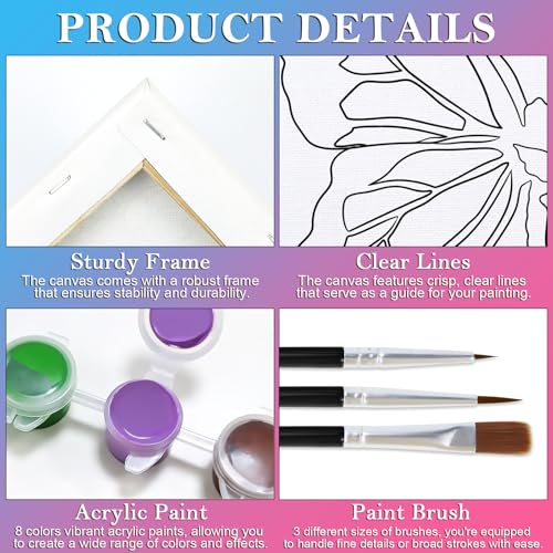 Nuberlic 8x10 Paint and Sip Canvas Painting Kit Pre Drawn Canvas for Painting for Adults Stretched Canvas Birthday Gift Floral Butterfly Painting Kit Sip and Paint Party Favor - Image 4