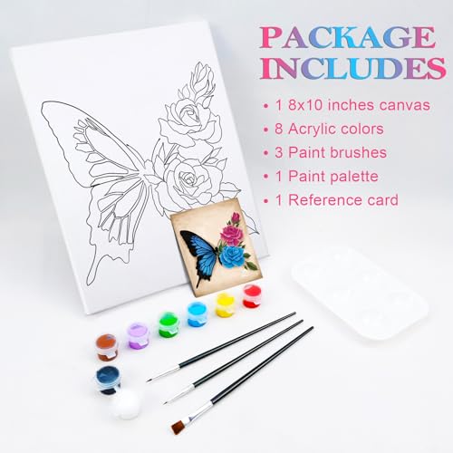 Nuberlic 8x10 Paint and Sip Canvas Painting Kit Pre Drawn Canvas for Painting for Adults Stretched Canvas Birthday Gift Floral Butterfly Painting Kit Sip and Paint Party Favor - Image 3