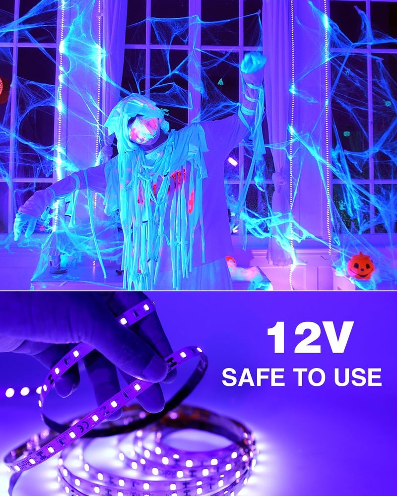 Onforu 32.8ft LED Black Light Strip Kit, 600 Units Lamp Beads, 12V Flexible Blacklight Fixtures, 10m Ribbon, Non-Waterproof for Glow Party, Indoor Birthday, Body Paint,Halloween - Image 5