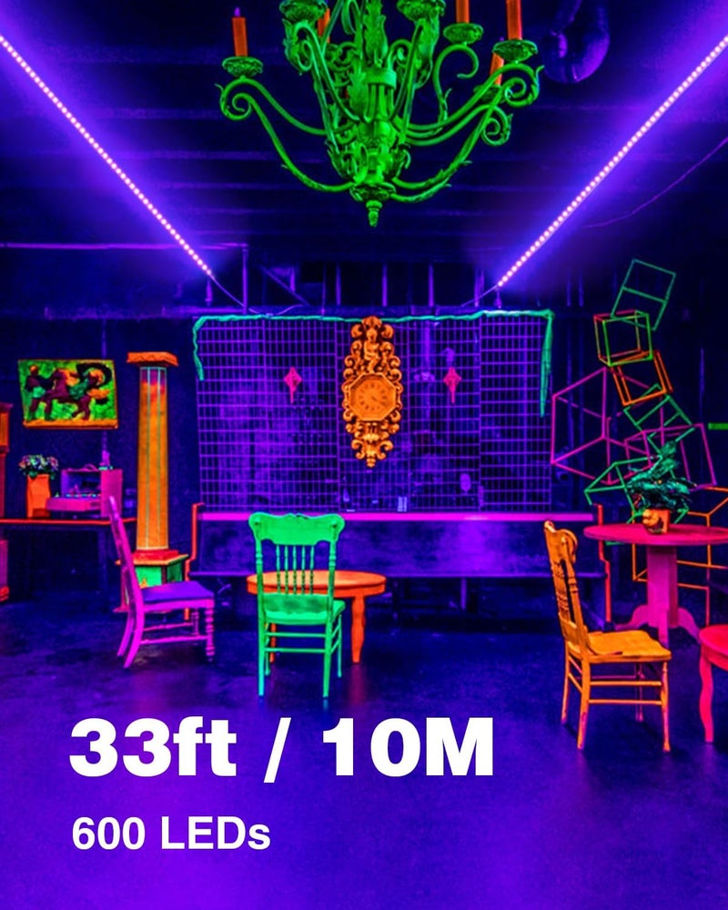 Onforu 32.8ft LED Black Light Strip Kit, 600 Units Lamp Beads, 12V Flexible Blacklight Fixtures, 10m Ribbon, Non-Waterproof for Glow Party, Indoor Birthday, Body Paint,Halloween - Image 2