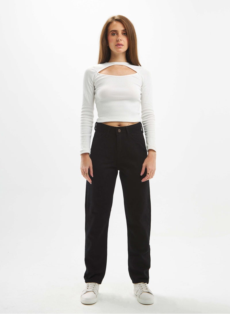 CIZARO High-Waist Black Mom-Fit Jeans. - Image 4
