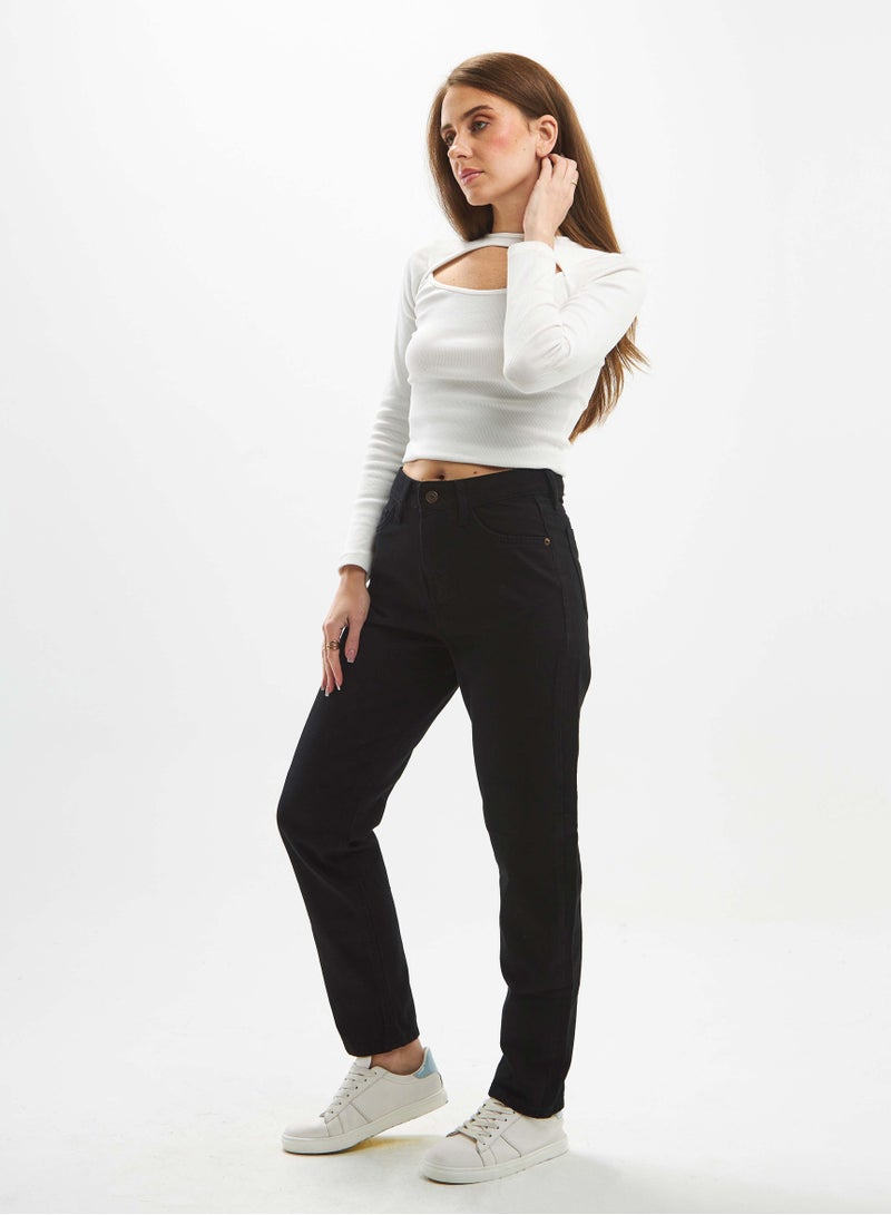 CIZARO High-Waist Black Mom-Fit Jeans. - Image 1