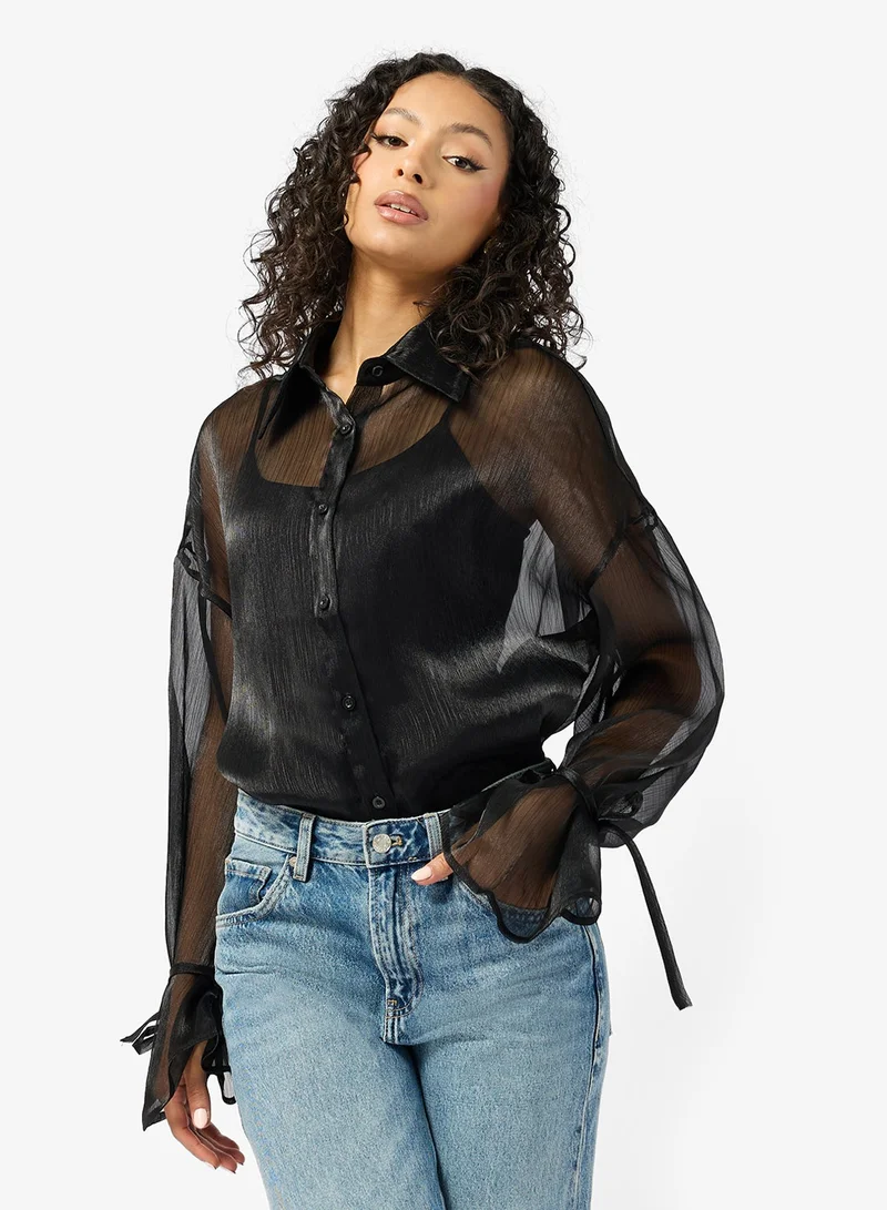 Ginger Button Down Mesh Metallic Shirt
