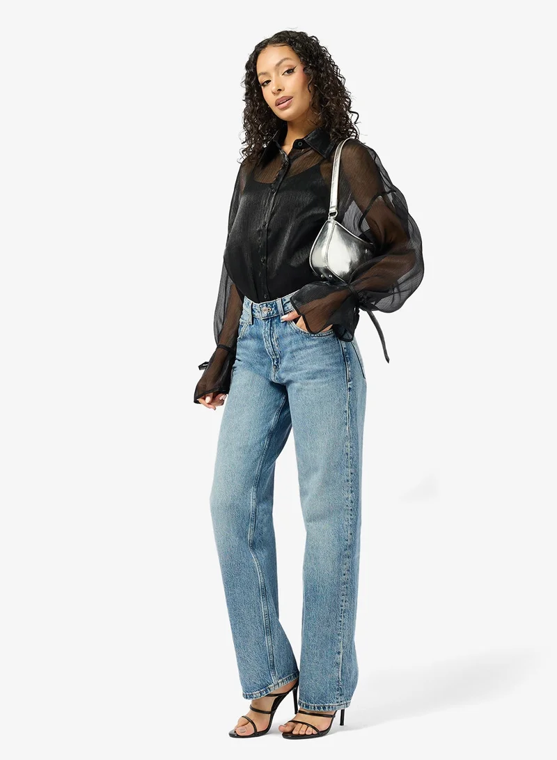 Ginger Button Down Mesh Metallic Shirt