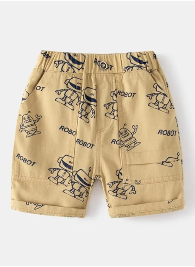 يونيكي Beige Regular Fit Mid Rise Printed Shorts
