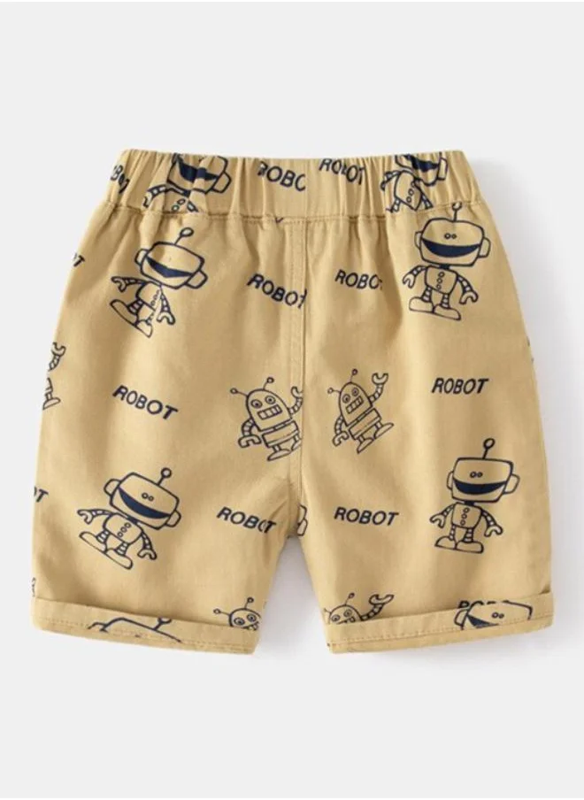 يونيكي Beige Regular Fit Mid Rise Printed Shorts