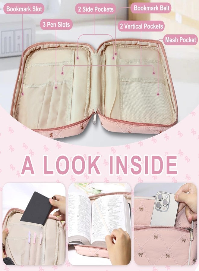 Mozzilog Pink Bible Bags for Women Organizer with Study Supplies Accessories, Quilted Bible Cover Case for Women Carrying Case for Girls Book Case Purse with Bible Stuff - Image 2