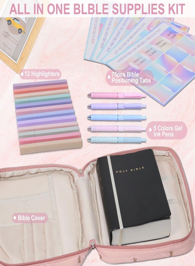 Mozzilog Pink Bible Bags for Women Organizer with Study Supplies Accessories, Quilted Bible Cover Case for Women Carrying Case for Girls Book Case Purse with Bible Stuff - Image 4