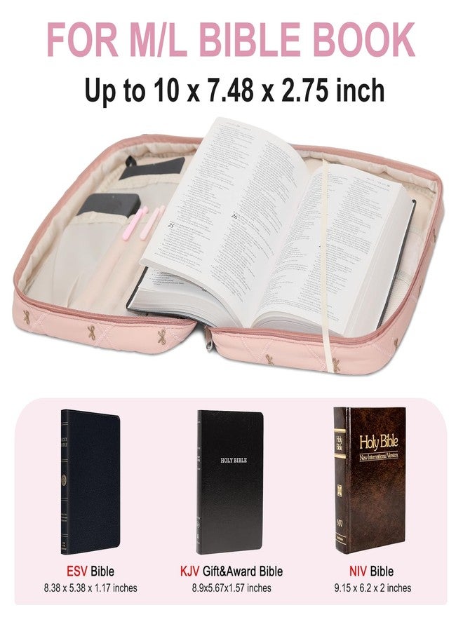 Mozzilog Pink Bible Bags for Women Organizer with Study Supplies Accessories, Quilted Bible Cover Case for Women Carrying Case for Girls Book Case Purse with Bible Stuff - Image 3