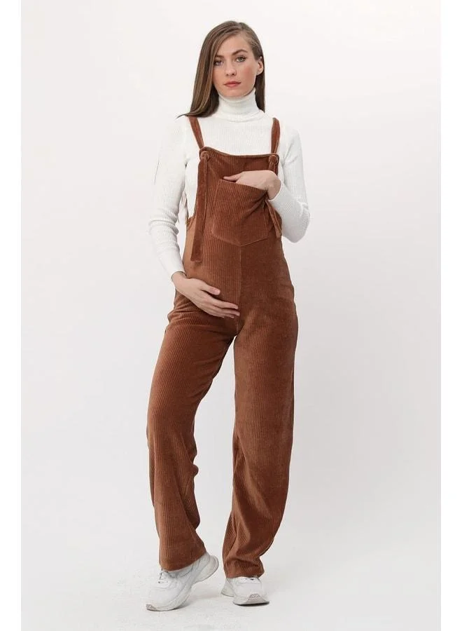 LuvmaBelly MYRA6114 - Camel Velvet Maternity Overalls.