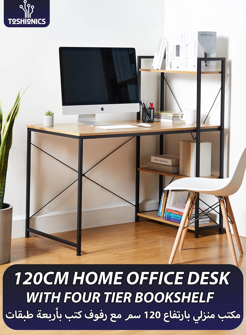 Toshionics Modern Computer Desk - 120x60x121cm Smart Space-Saving Workstation Table with Reversible 3-Tier Storage Bookshelf Shelves, Student Study Writing Laptop Table, PC Corner Table and Gaming Desk - Home Office Furniture - Image 1