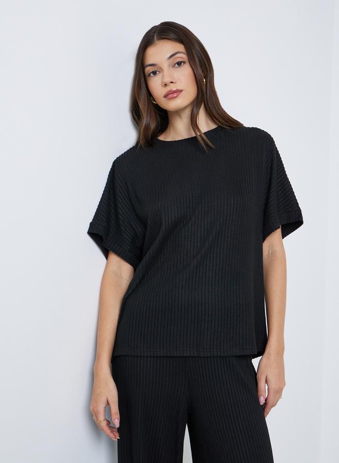 Styli Black Oversized Ribbed T-Shirt and Pants Co-Ords - Image 2