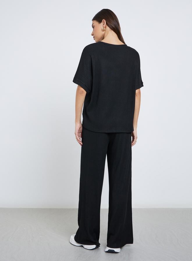 Styli Black Oversized Ribbed T-Shirt and Pants Co-Ords - Image 4