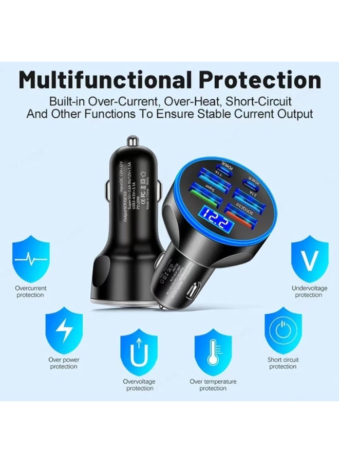 Super Fast Charge USB C Car Phone Charger Adapter 6 in 1 with Voltage Display 250W Multi Port Cigarette Lighter USB Charge for iPhone 16 15 14 13 12 11 Samsung Galaxy Huawei Oneplus Oppo Vivo - Image 5