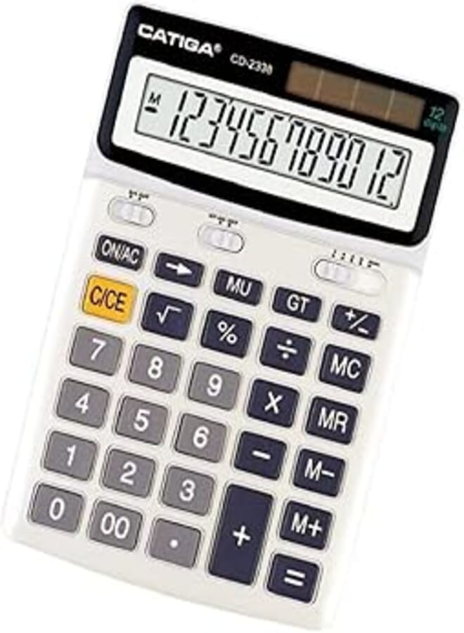 Catiga CD-2338 Electronic Calculator Two Power And 12 Digits With Plastic Keys For Office And School - Multi Colour