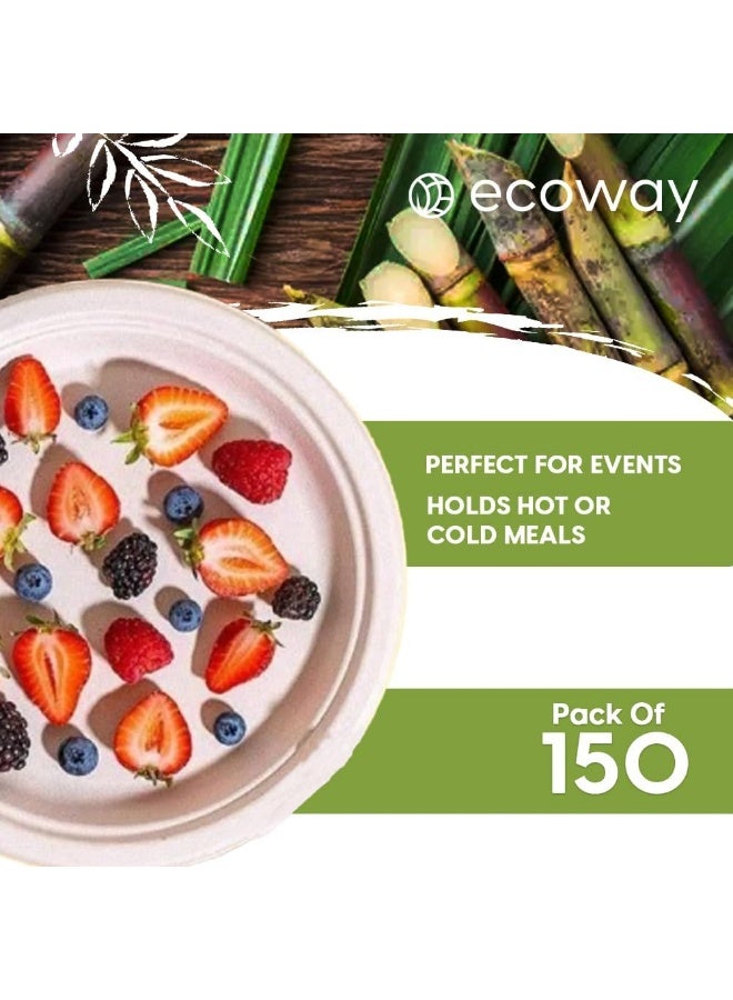 ايكواي ecoway 10-Inch 100% Compostable Disposable Round Bagasse Paper Plates - Biodegradable Sugarcane Fiber - Strong Heavy Duty Rigid Design - Sustainable & Food-Grade - Natural Brown Color, Pack of 150 - Image 5