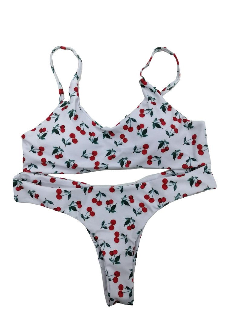 SherryDC Women's Solid Scoop Neck Push Up Padded Brazilian Thong Bikini Swimsuit Cherry - Image 3