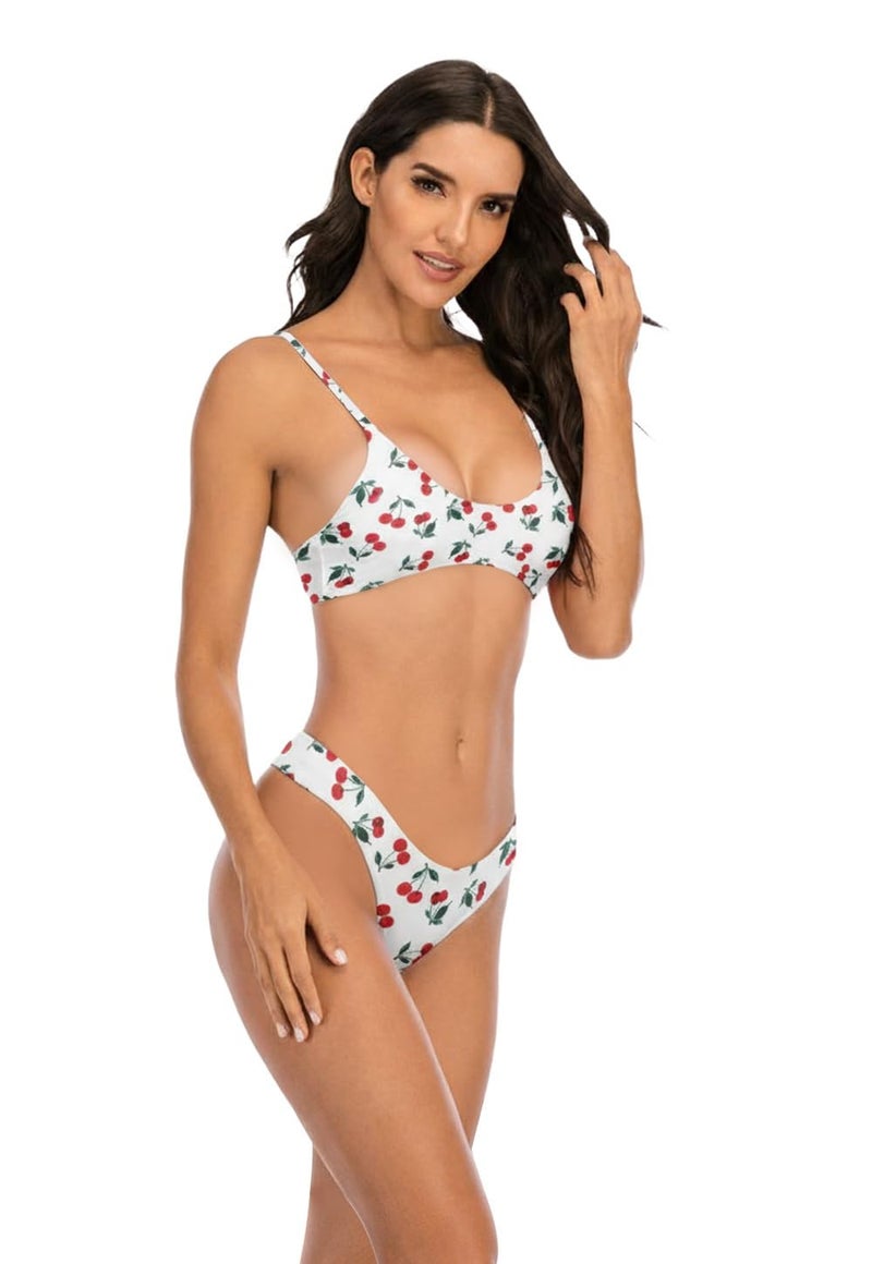 SherryDC Women's Solid Scoop Neck Push Up Padded Brazilian Thong Bikini Swimsuit Cherry - Image 4